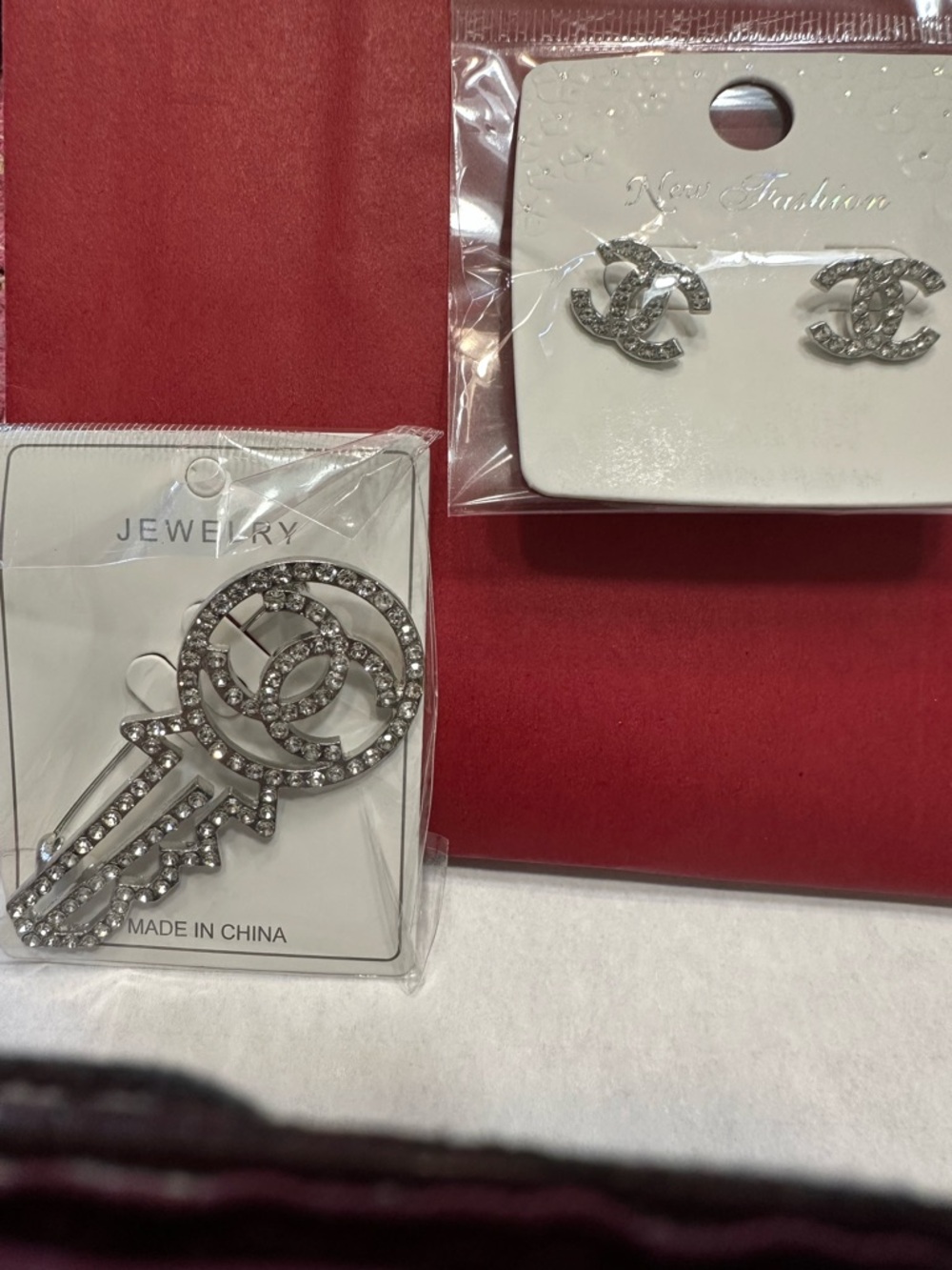 Silver Crystal Interlocking CC Stud Earrings -fashion jewelry